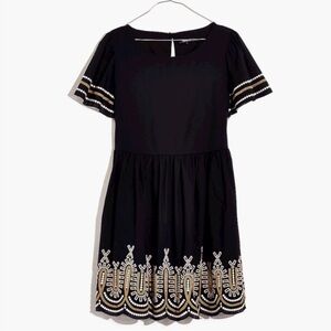 Madewell Embroidered Eyet Puff Sleeve Mini Dress in True Black - Size M
